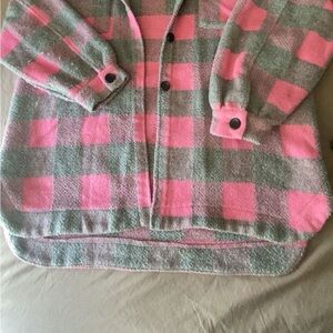 SHEIN Pink & Gray Check Button-Front Shacket